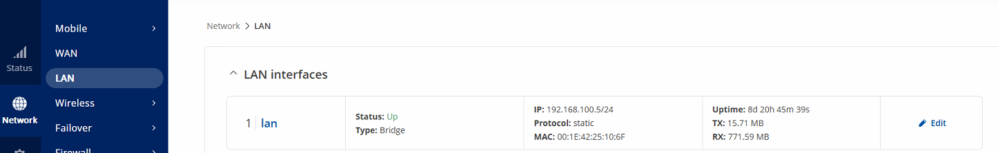 Network > LAN Window